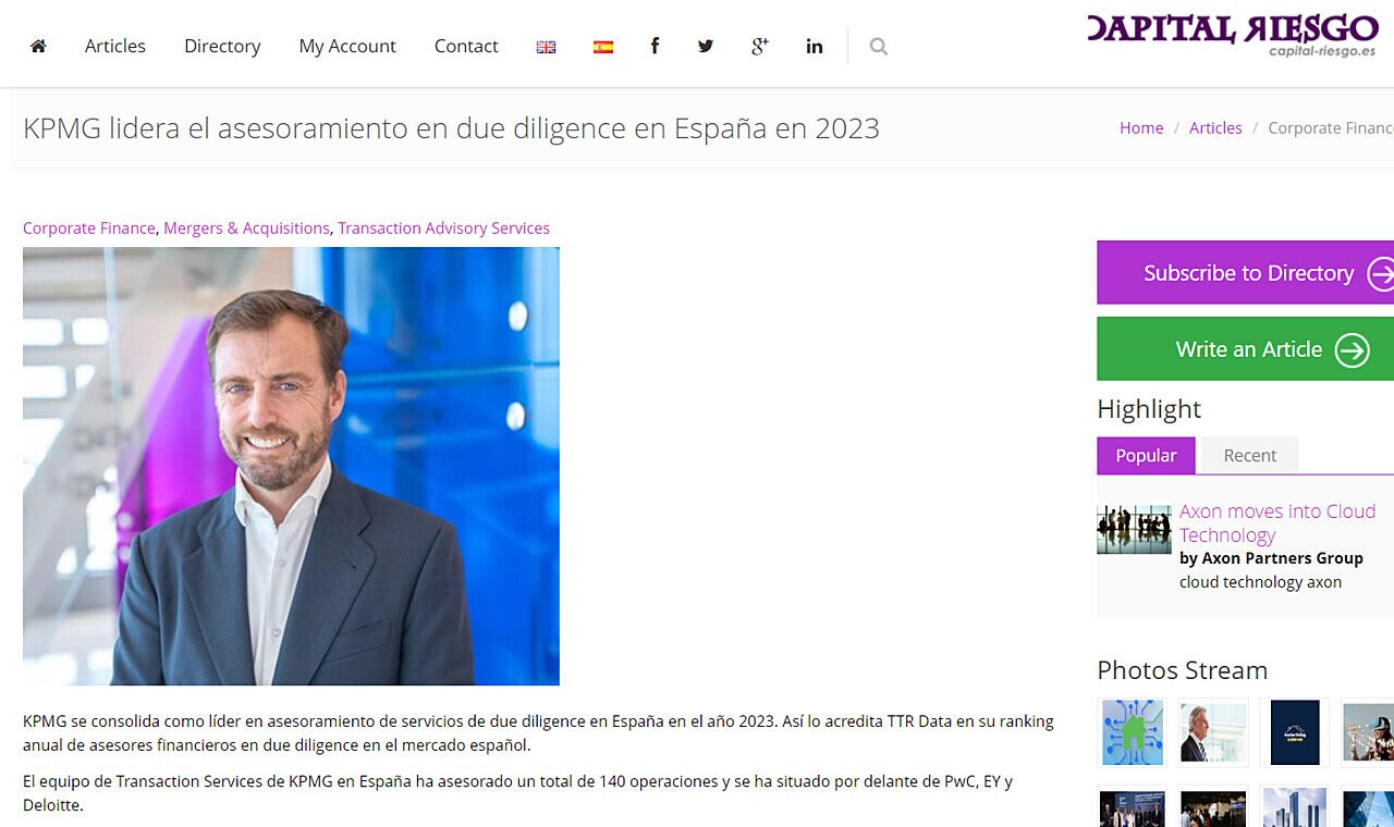 KPMG lidera el asesoramiento en due diligence en Espaa en 2023